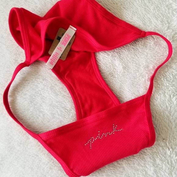 Victoria's Secret PINK Sequin Bling String Bikini Panty Ribbed Red NWT - Picture 6 of 11